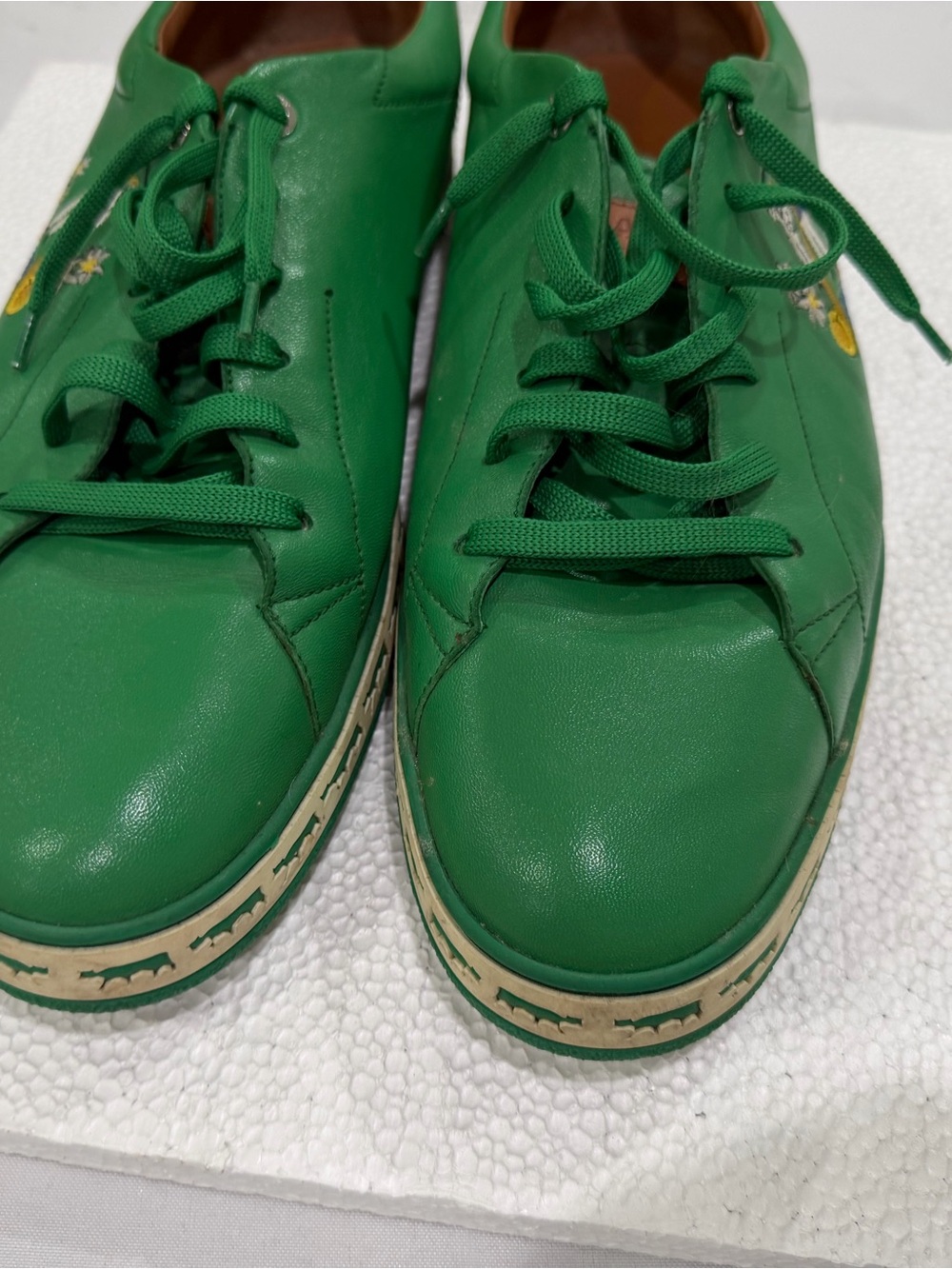 Bally Green Leather Lace-Up Sneakers with Embroidered Crest - Picture 7 of 9